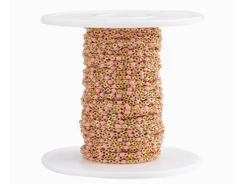 Chaîne forçat dorée avec points émaillés résine époxy rose x 20 cm