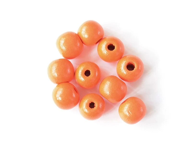 10 perles rondes en bois vernis - Orange 14 mm