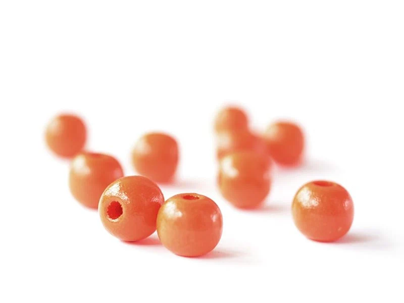 10 perles rondes en bois vernis - Orange 14 mm