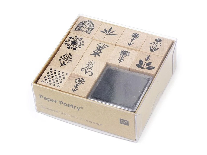 Kit 12 tampons fleurs + 1 encreur noir
