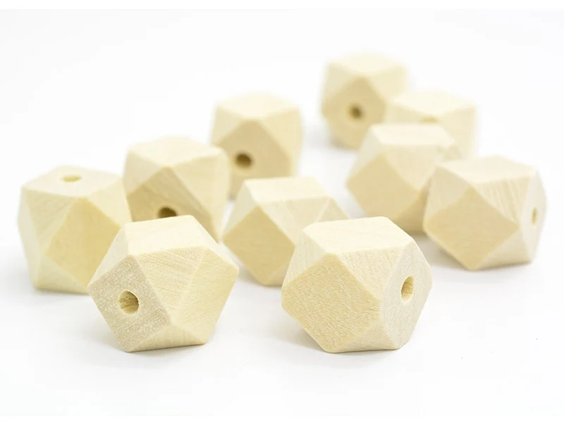 10 perles géométriques en bois - 12 mm