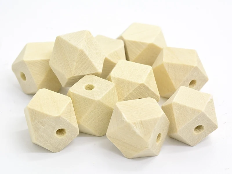 10 perles géométriques en bois - 12 mm